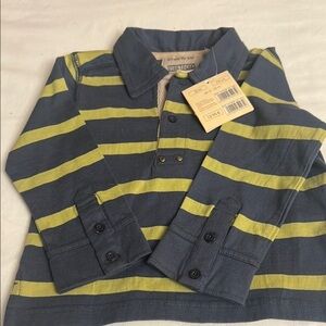 Blue and Yellow Striped Button Down Shirt with Long Sleeves